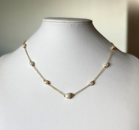 Amie - Pearl Station Necklace -Bridal & Everyday - Nury M Jewelry