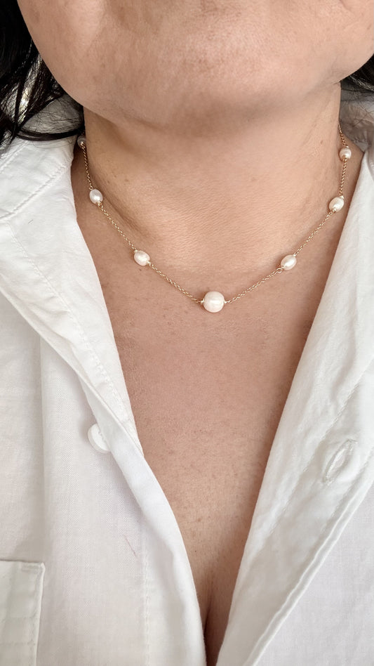 Amie - Pearl Station Necklace -Bridal & Everyday - Nury M Jewelry