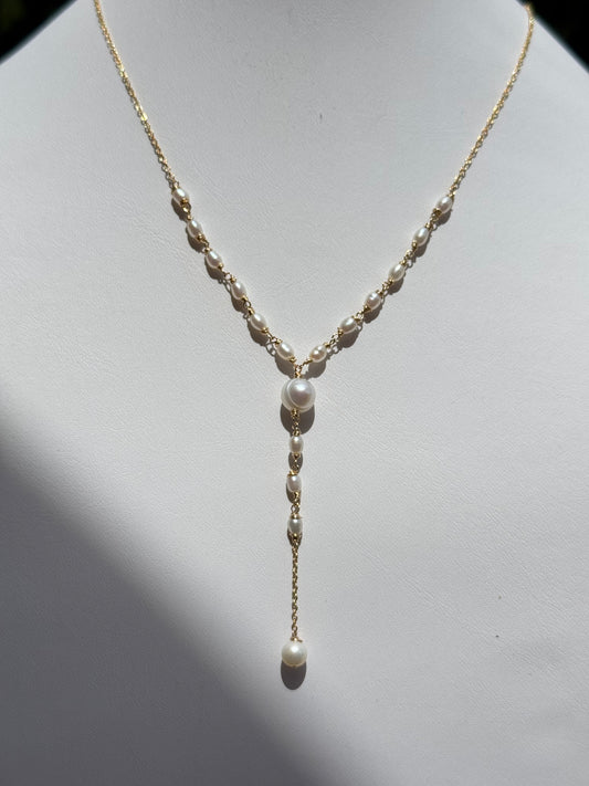 Ania - Bridal Freshwater Lariat Necklace - Nury M Jewelry