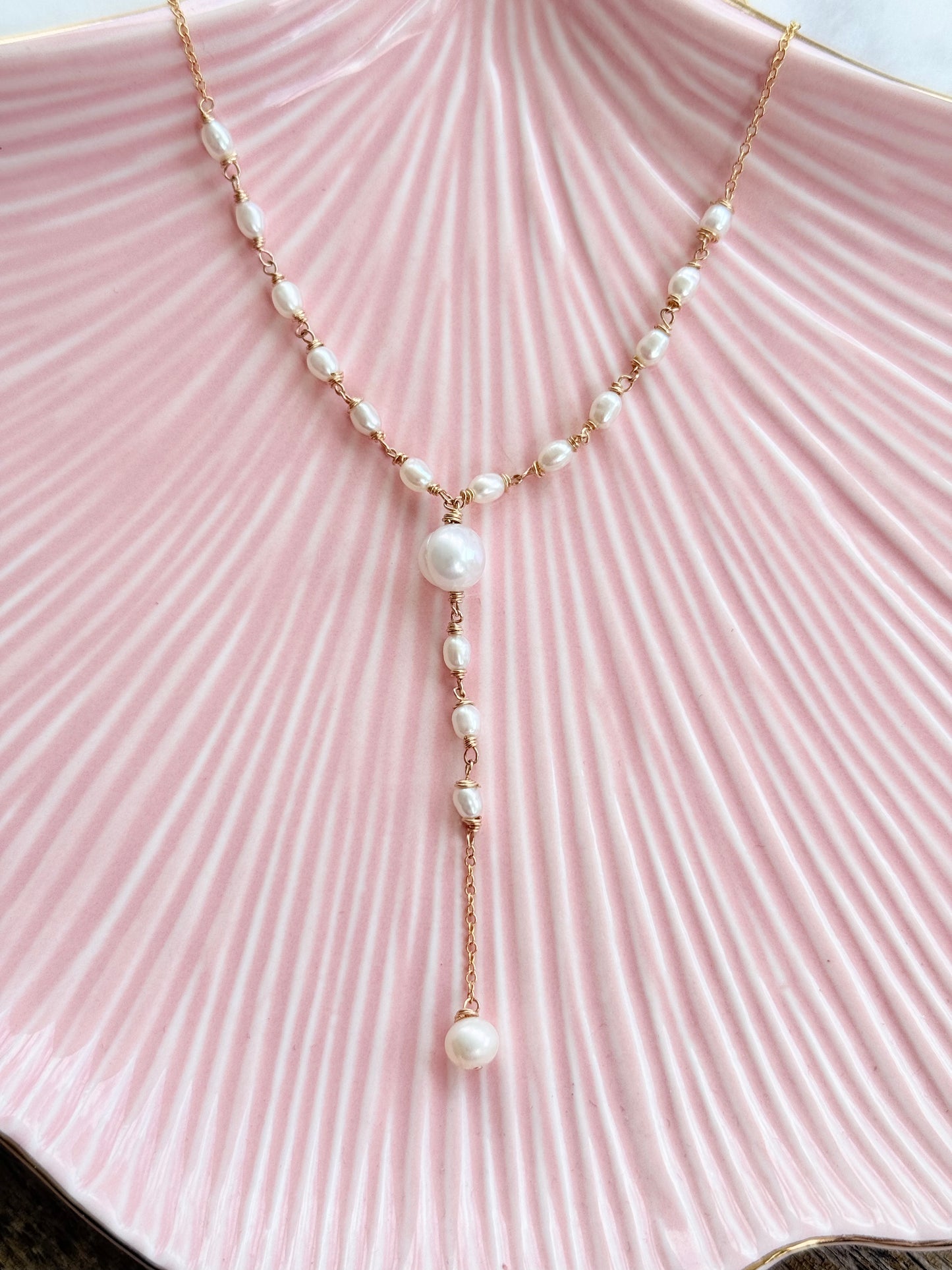 Ania - Bridal Freshwater Lariat Necklace - Nury M Jewelry