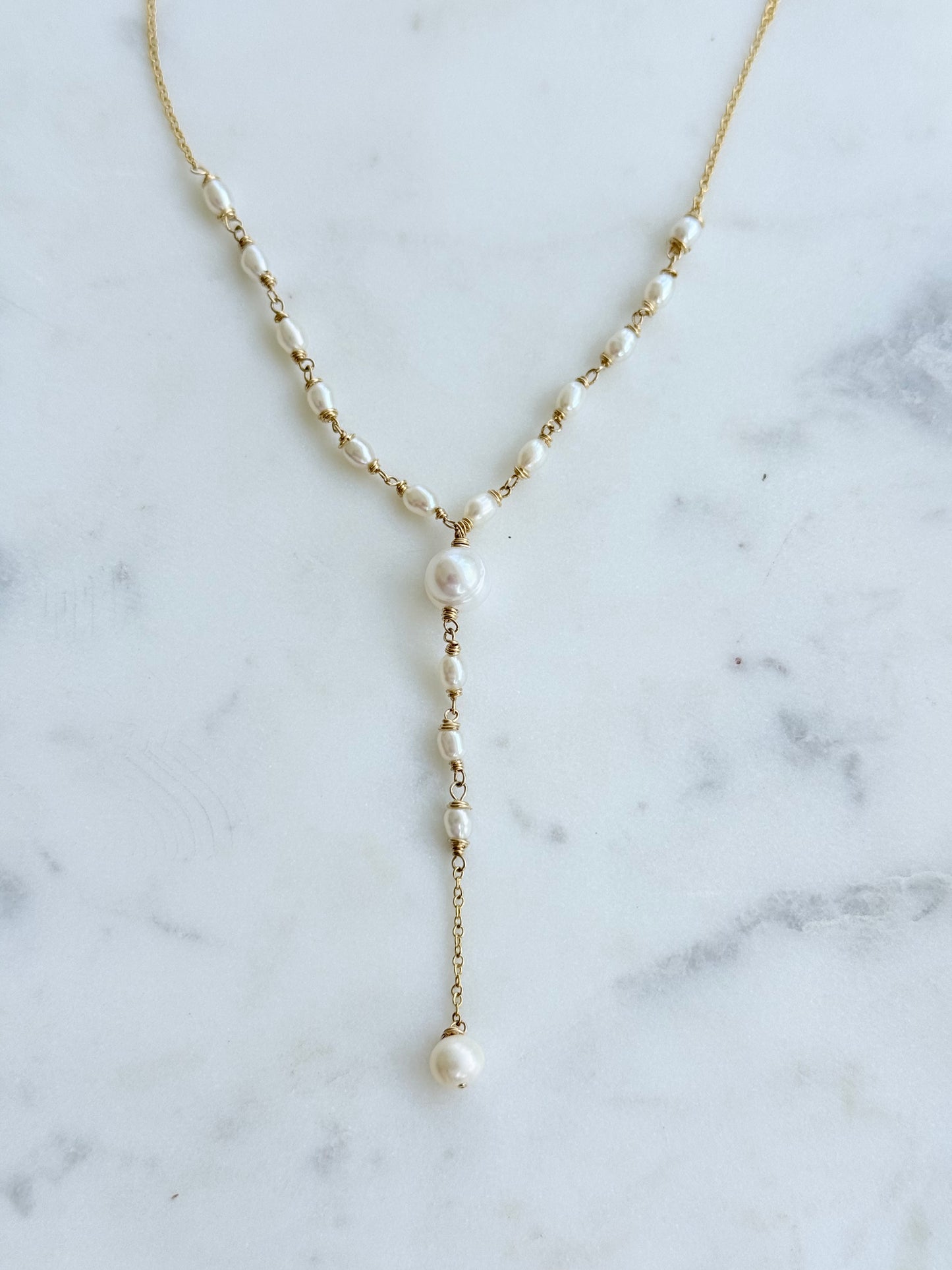 Ania - Bridal Freshwater Lariat Necklace - Nury M Jewelry