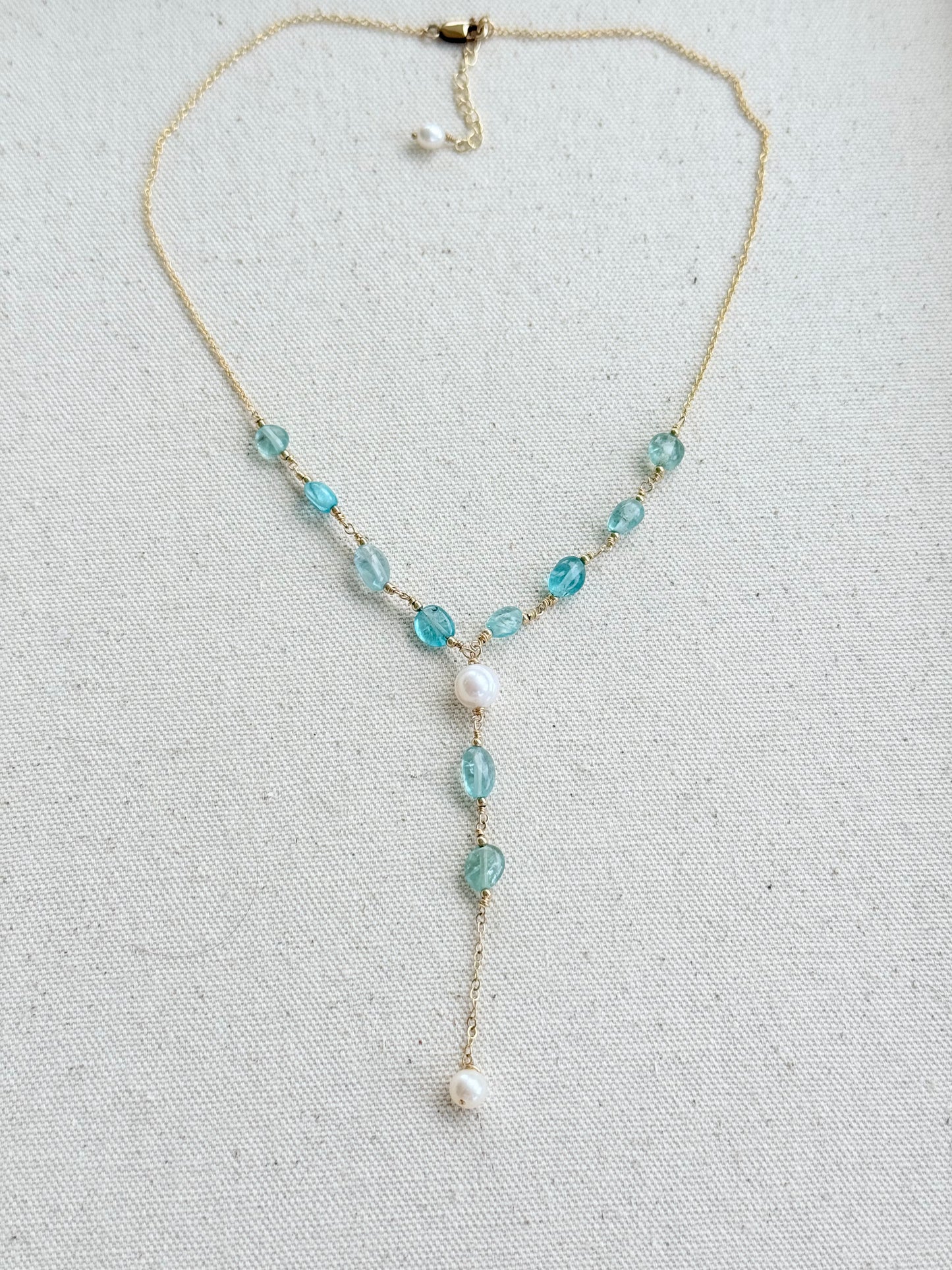 Lia - Apatite Lariat Modern Bridal Necklace - Nury M Jewelry