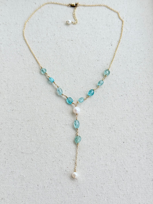 Lia - Apatite Lariat Modern Bridal Necklace - Nury M Jewelry