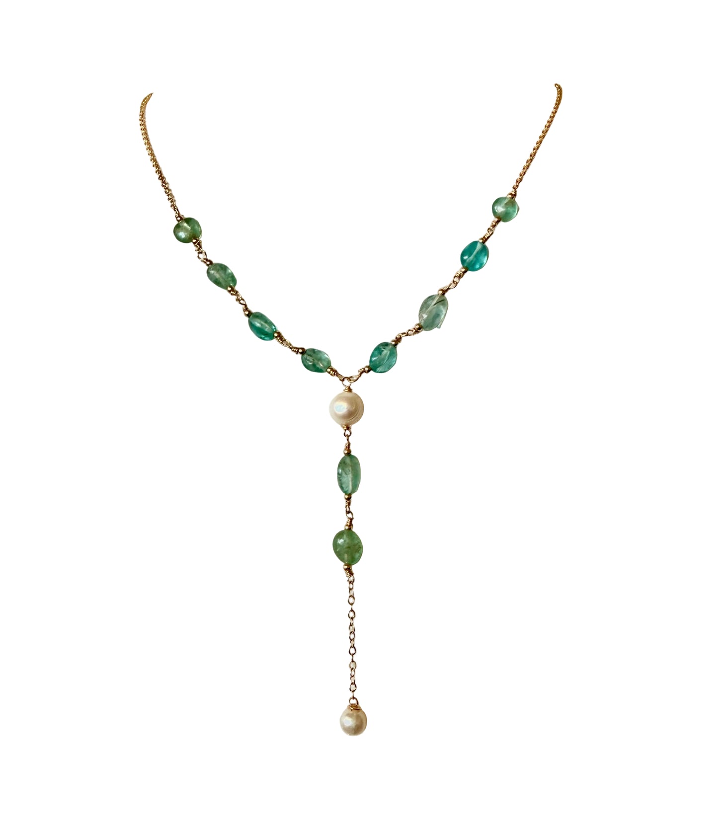 Lia - Apatite Lariat Modern Bridal Necklace - Nury M Jewelry