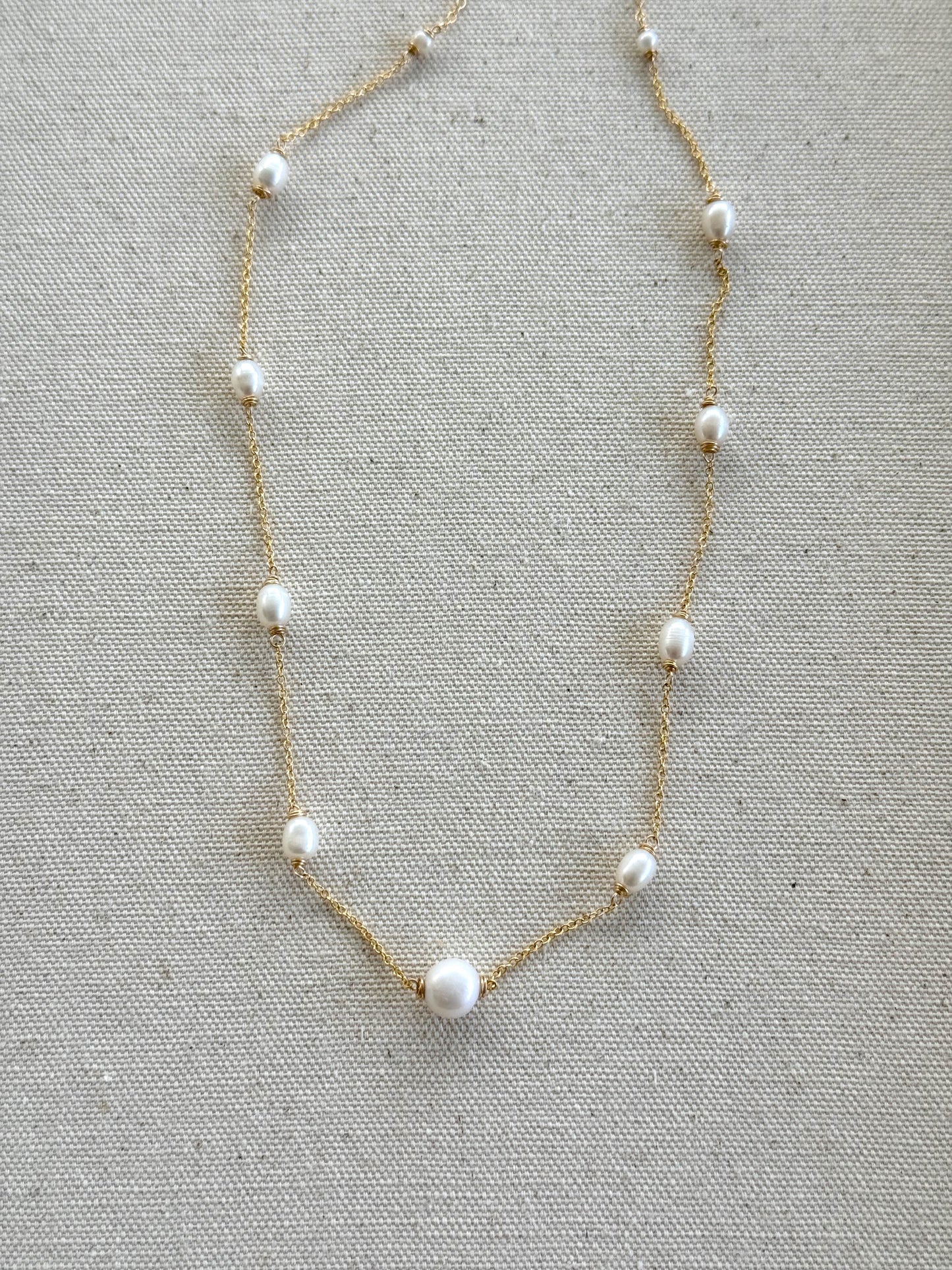 Amie - Pearl Station Necklace -Bridal & Everyday - Nury M Jewelry