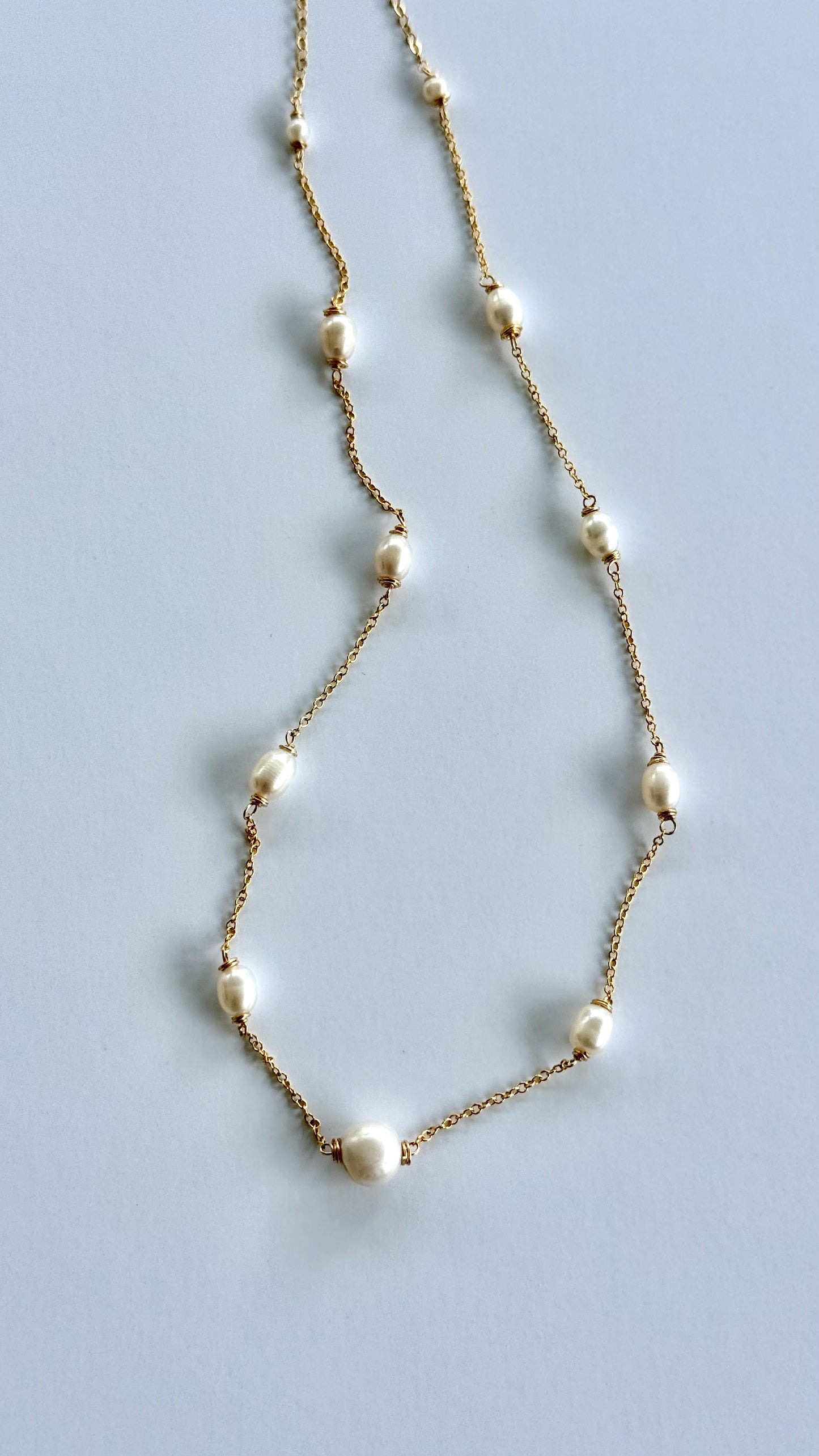 Amie - Pearl Station Necklace -Bridal & Everyday - Nury M Jewelry