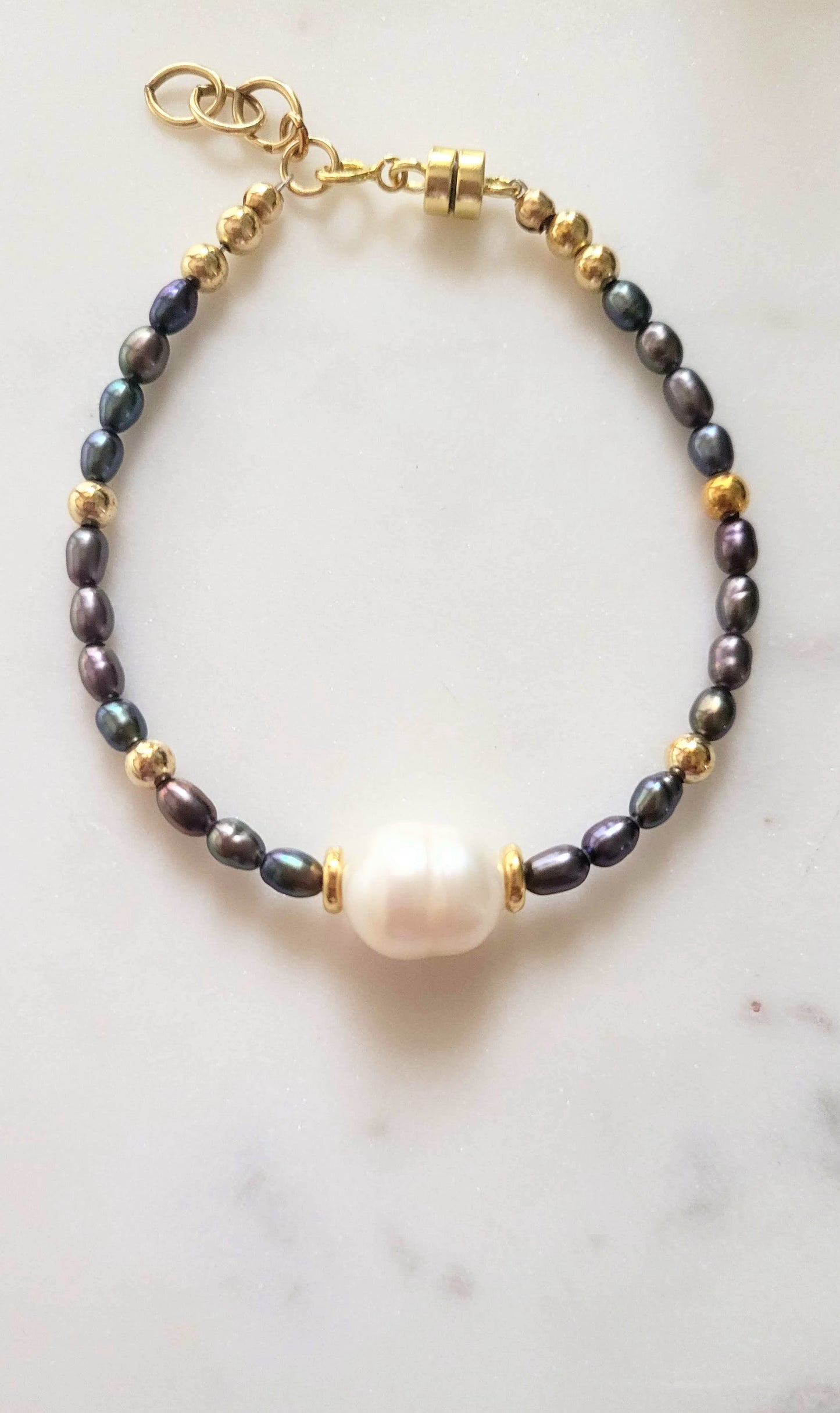 Grey Iridescent Gold Filled Pearl Bracelet - Jewelry - Nury M Jewelry