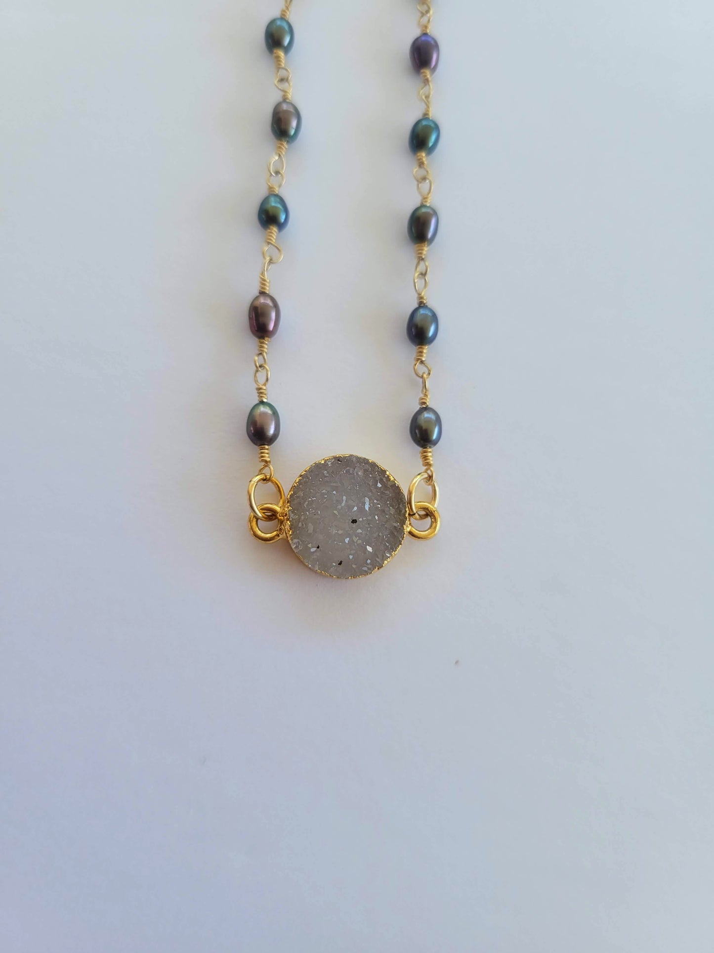 Grey Pearl Druzy Necklace - Jewelry - Nury M Jewelry