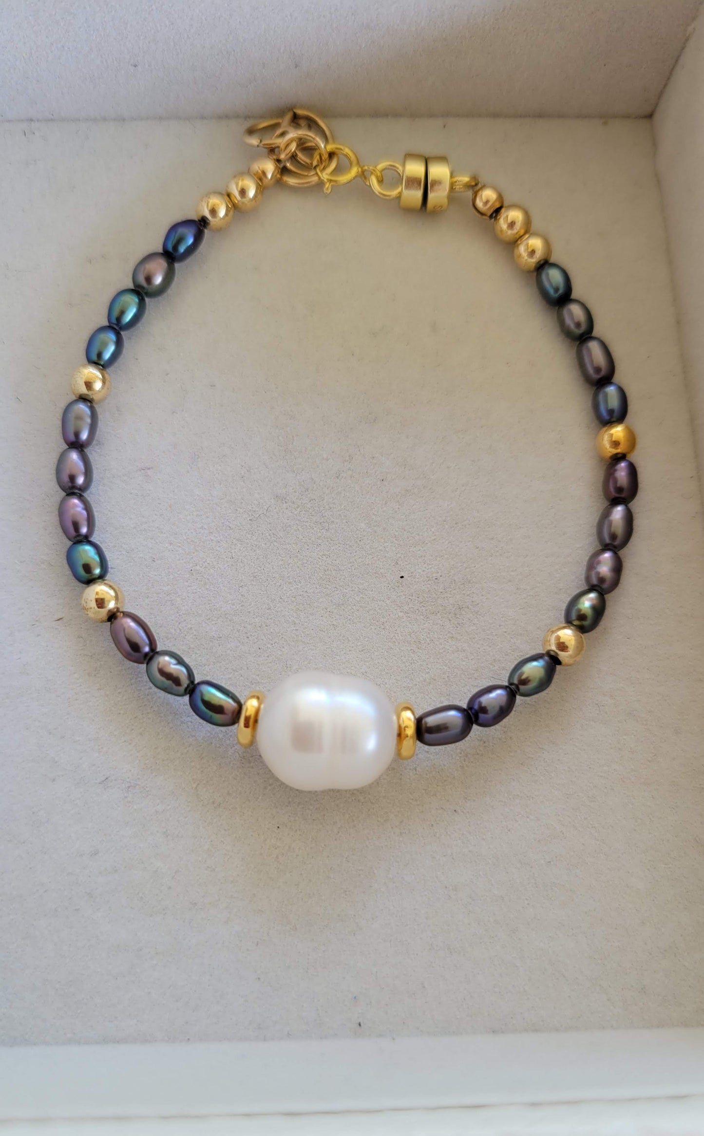 Grey Iridescent Gold Filled Pearl Bracelet - Jewelry - Nury M Jewelry