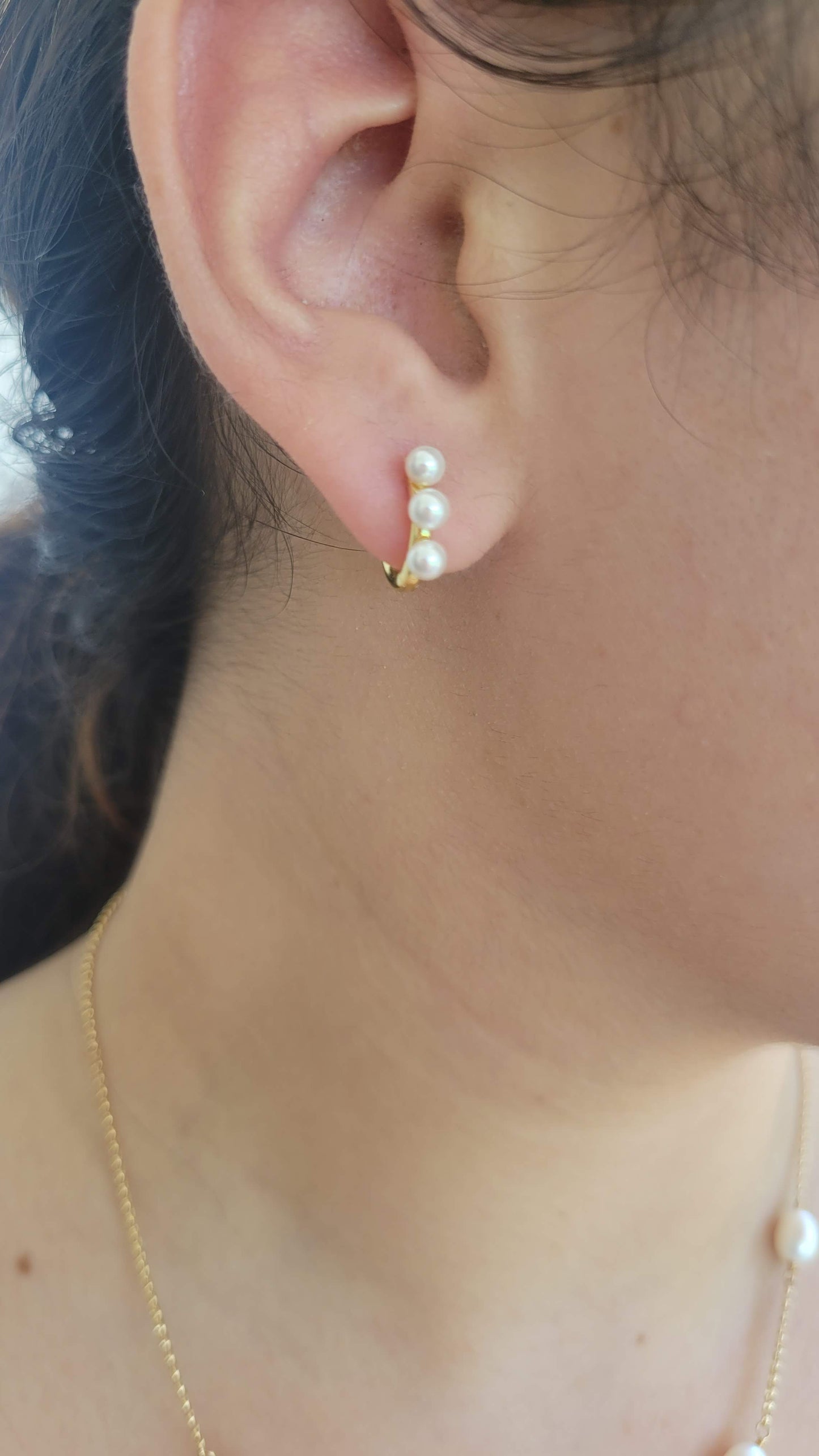 Sterling Dipped in 18k Gold Three Pearl Earring - Jewelry - Nury M Jewelry